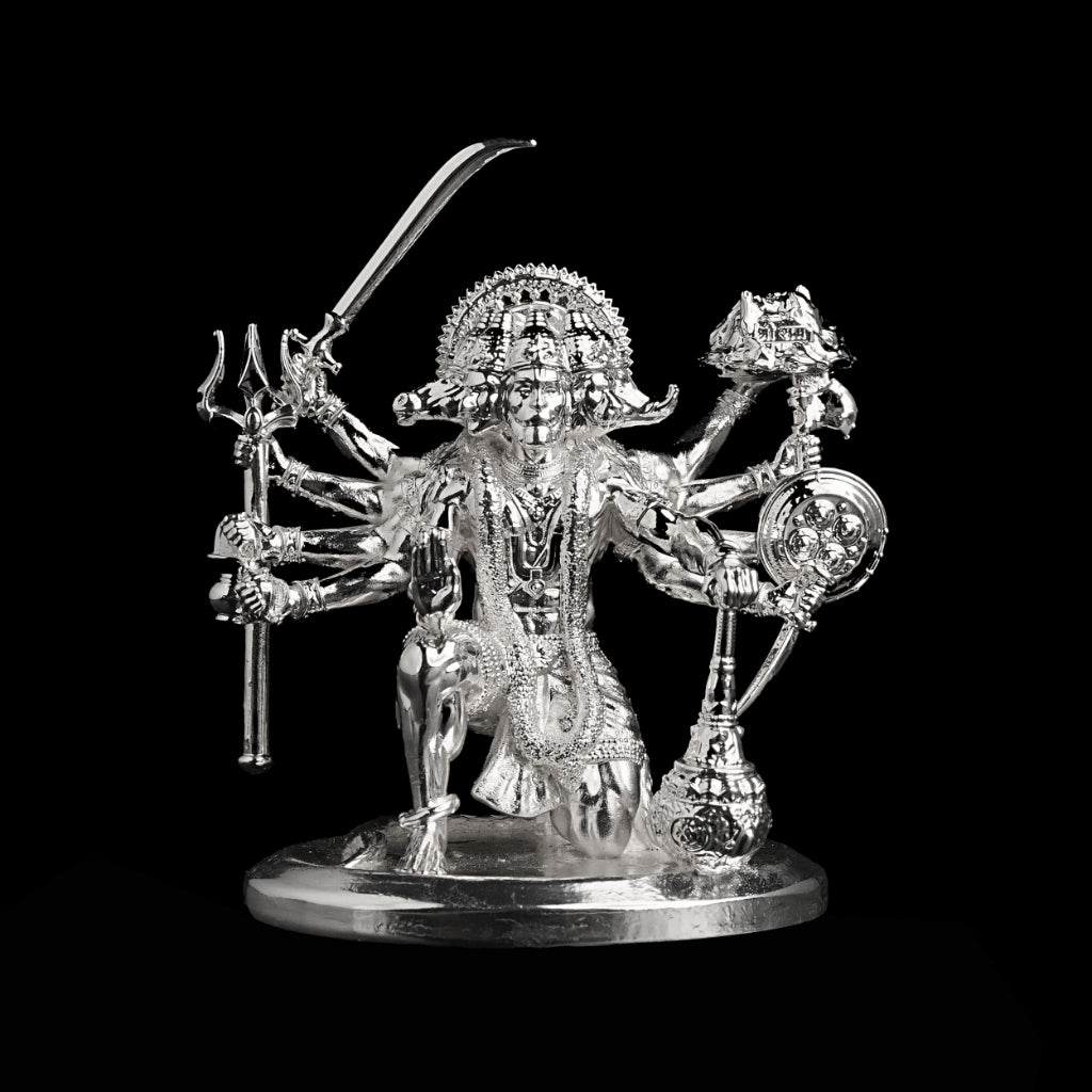 Sitting Panchmukhi Hanuman Silver Plated Artarium